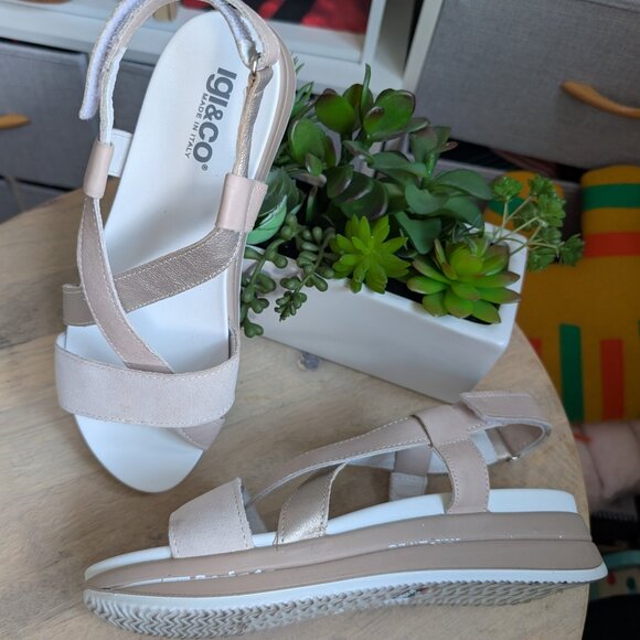 Igi&Co Sindy Sandals White/Taupe Size 40 (US 9.5–10) Made in Italy - Picture 3 of 11